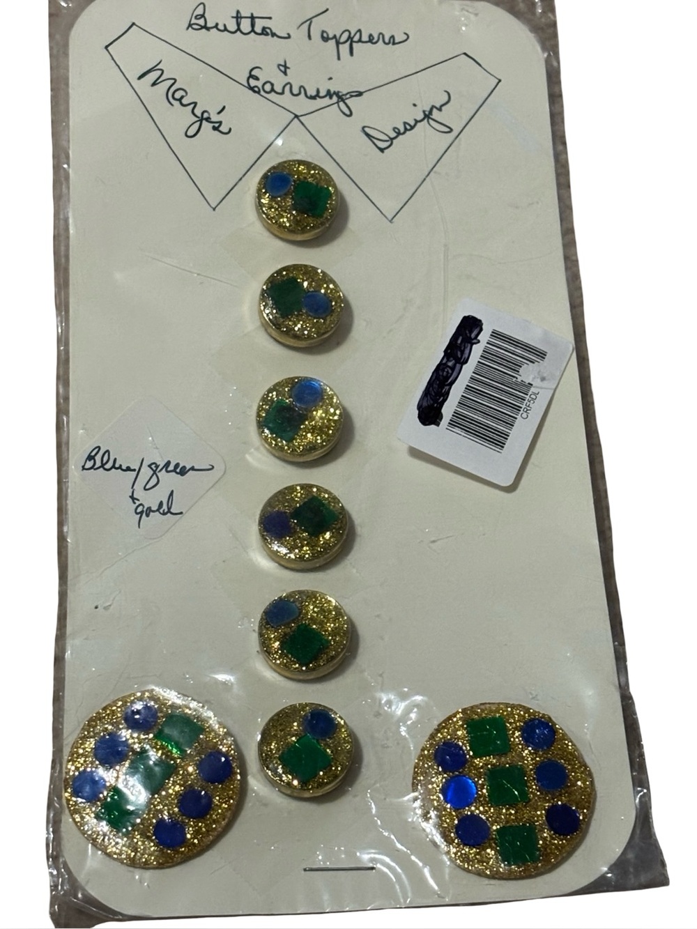 Vintage Button covers with matching earrings - shirt button toppers . Retro